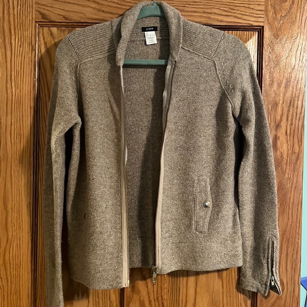 J. Crew Zip Bomber Sweater - Tan with gold flecks